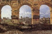 Christoffer Wilhelm Eckersberg View through three northwest arches of the Colossum in Rome,Storm gathering over the city oil on canvas